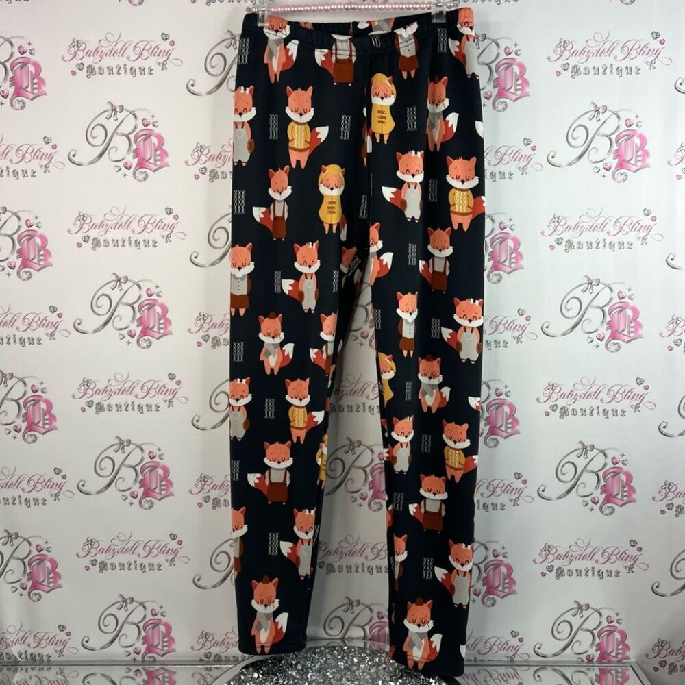 Just cozy tights leggings fleece lined Bottoms - Black Orange Fox Print warm